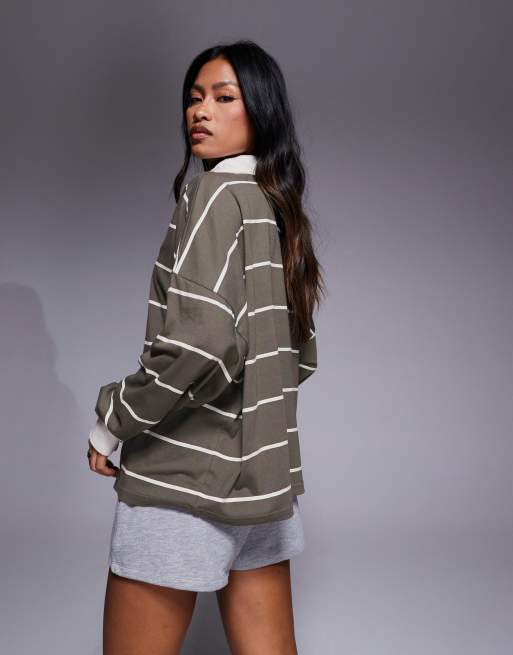 Kaiia – Exclusive – Langärmliges Rugby-Oberteil in Khaki mit Oversize-Schnitt und hohem Baumwollanteil  , 2 von 4
