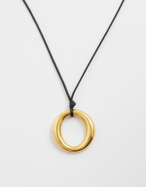 Kaiia exclusive leather corduroy stainless steel pendant necklace in gold tone - view 1