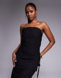 [Kaiia] Kaiia exclusive linen blend bandeau asymmetric tie side top in black (part of a set) 16 BLACK