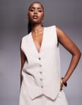 [Kaiia] Kaiia exclusive linen blend button through oversized waistcoat top in stone (part of a set)-Neutral 18 STONE