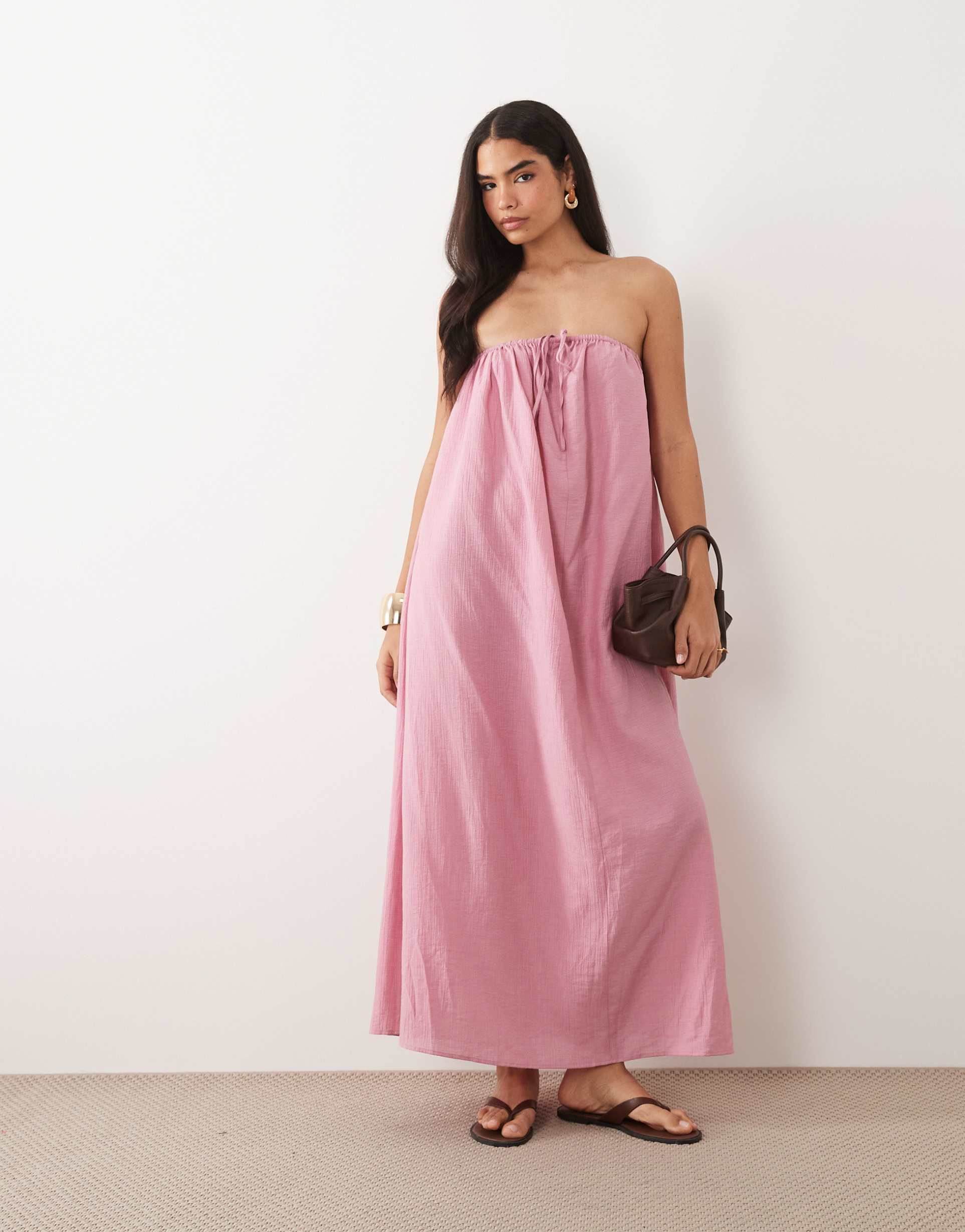 kaiia exclusive linen halterneck trapeze maxi sundress in pink