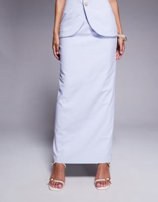 Kaiia Exclusive Linen Look Back Slit Maxi Skirt In Blue