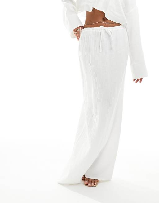 Kaiia exclusive linen look drawstring maxi skirt co-ord in white