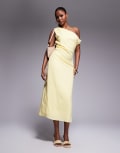 [Kaiia] Kaiia exclusive linen look off shoulder twist detail midi dress in butter yellow 18 Butter yellow