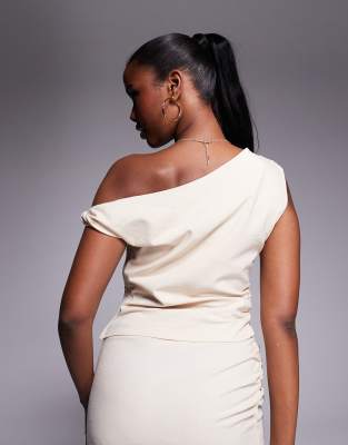 Kaiia Exclusive Linen Look Off The Shoulder Twisted Detail Top In White