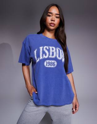 Kaiia exclusive Lisbon washed graphic oversized t-shirt in cobalt