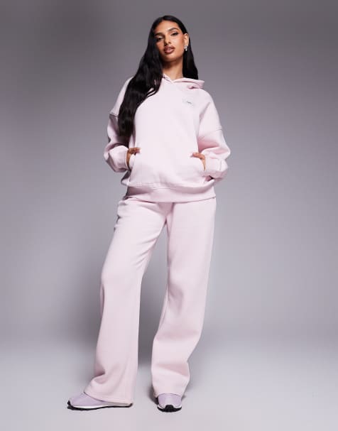 Kaiia exclusive logo label detail oversized hoodie and wide leg trackies set in pink chai - view 1