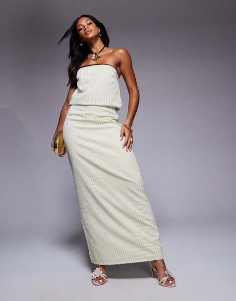 Kaiia exclusive maxi skirt co-ord in cream pinstripe - view 1