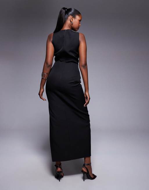 Kaiia – Exclusive – Maxikleid in Schwarz mit Zierausschnitt, Seitenschlitz und Schleifendetail, 4 von 4