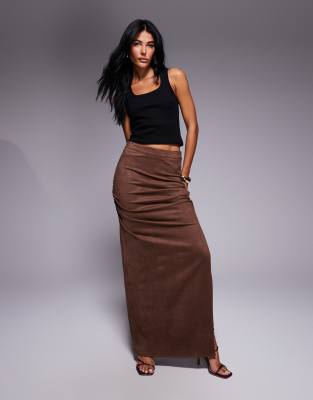 Kaiia - Exclusive - Maxirock aus Wildlederimitat in Hellbraun mit Seitenschlitz-Brown