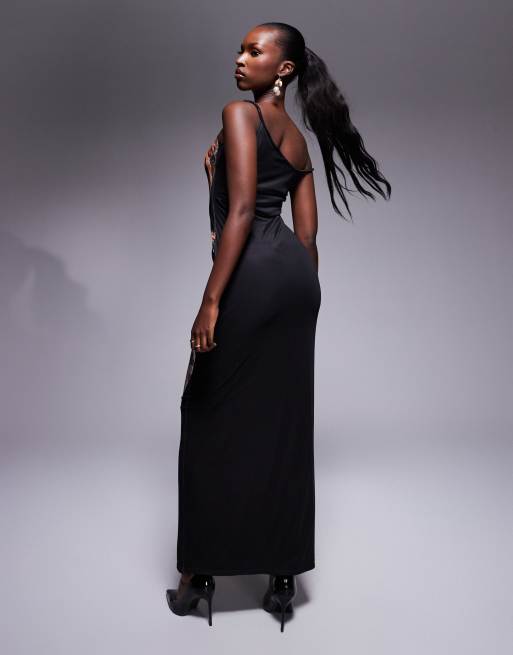 Kaiia exclusive mesh snake print twisted shoulder maxi dress in
