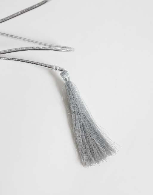 Kaiia exclusive metallic lace up fringe detail heels in silver, 2 of 4