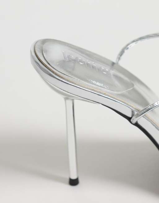 Kaiia exclusive metallic lace up fringe detail heels in silver, 3 of 4