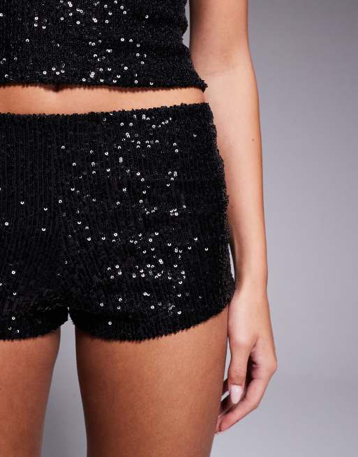 Kaiia - Exclusive - Micro shorts met lovertjes in zwart, deel van co-ord set, 3 van 5