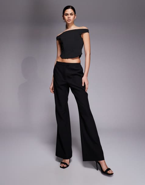 Kaiia exclusive mid waist flare trousers co-ord in black - view 1