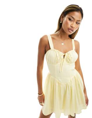Kaiia Kaiia exclusive milkmaid tie front mini dress in yellow