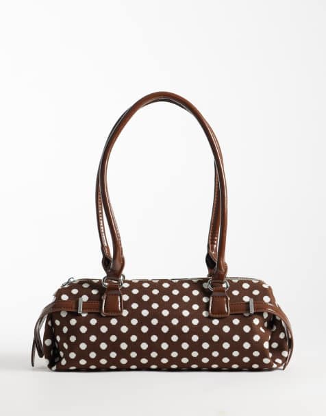 Kaiia exclusive mini purse in chocolate and cream polka dot - view 1