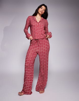 KAIIA EXCLUSIVE MIX AND MATCH CROPPED BUTTON THROUGH PAJAMA TOP 