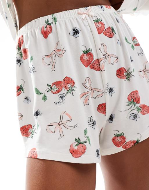 Kaiia exclusive mix and match pj shorts co-ord in strawberry and bow print , 3 of 4