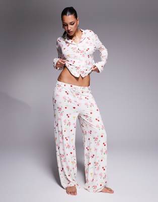 exclusive mix 
match pajama bottoms in cherry rose bow print - part of a set-Multi