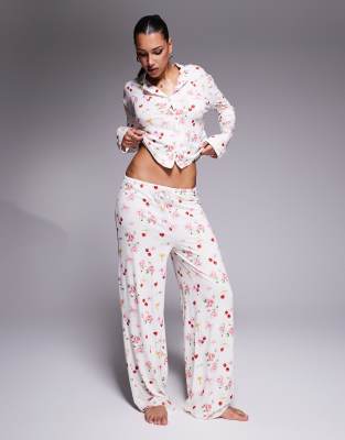 Kaiia Kaiia exclusive mix & match pyjama bottoms co-ord in cherry rose bow print-Multi