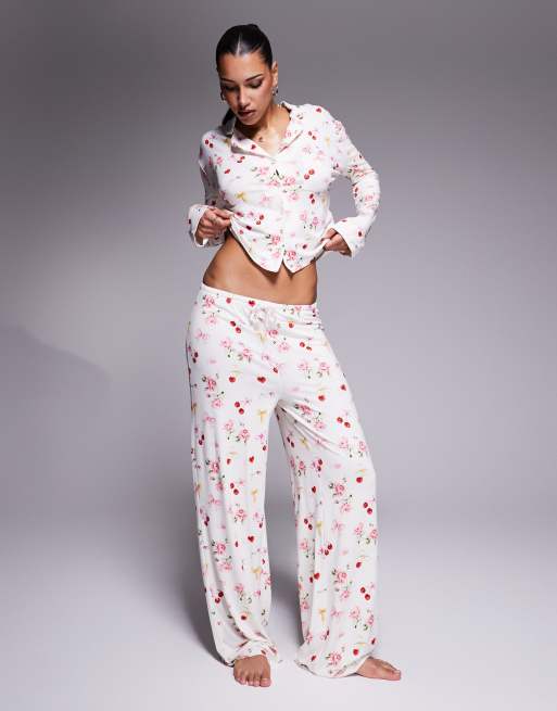 Kaiia exclusive Mix & Match pyjama bottoms in cherry rose bow print (part of a set)