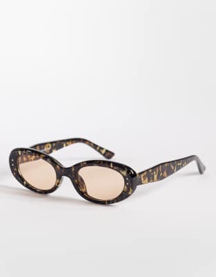 Kaiia - Exclusive - Ovale Sonnenbrille in heller Schildpatt-Optik mit hellbraunen Gläsern-Bunt