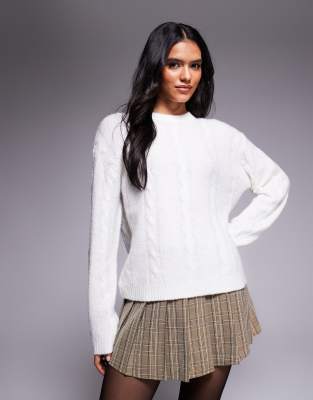 Kaiia - Exclusive - Oversize-Strickpullover in Cremeweiß mit Zopfmuster, Kombiteil