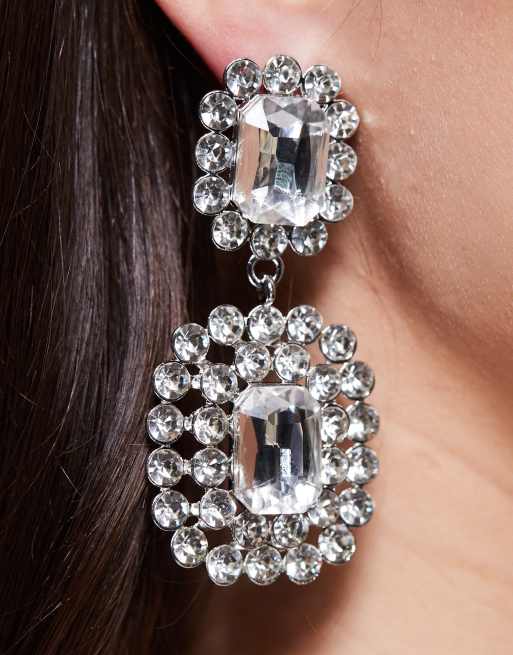 Kaiia exclusive oversized exaggerated stone earrings in silver, 2 of 3