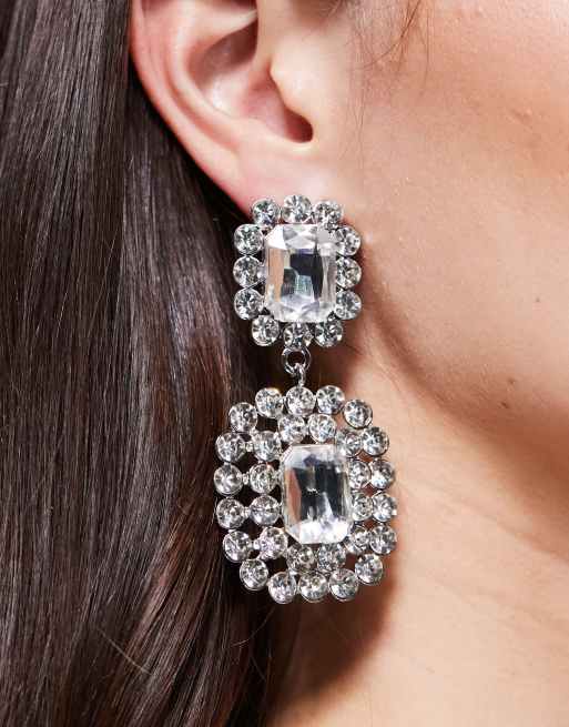 Kaiia exclusive oversized exaggerated stone earrings in silver, 3 of 3