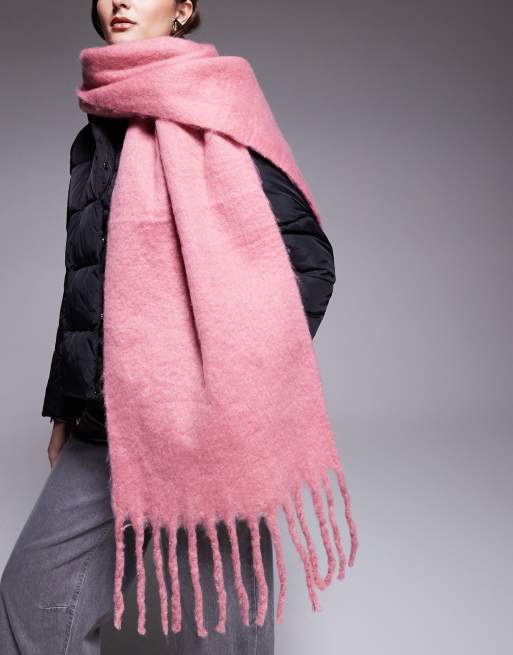 Kaiia exclusive oversized fringed scarf in pink