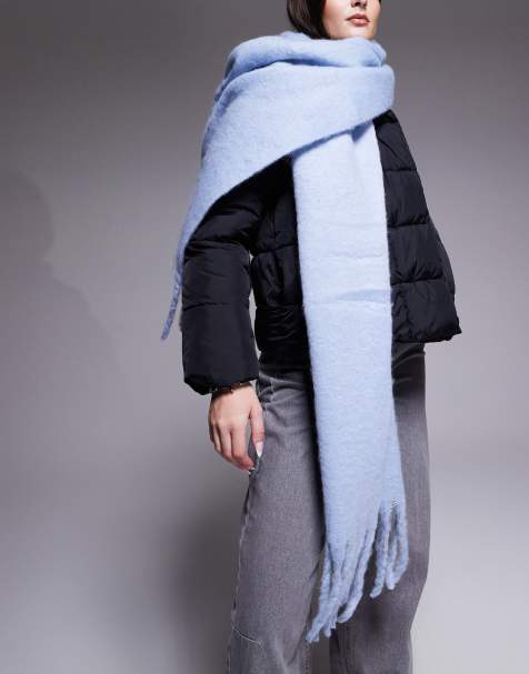 Kaiia exclusive oversized fringed scarf in sky blue - view 1