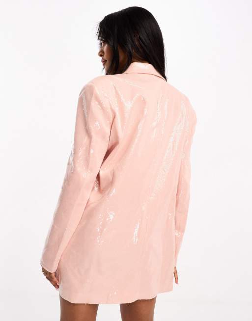 Kaiia exclusive oversized sequin blazer dress in baby pink | ASOS
