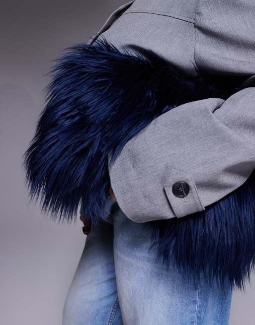 Kaiia - Exclusive - Oversized shaggy draagtas van imitatiebont in marineblauw, 3 van 4