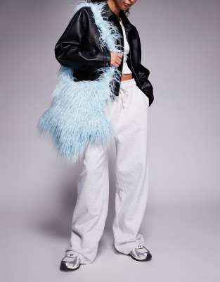 Kaiia Exclusive Oversized Shaggy Faux Fur Cross Body Star Bag In Blue