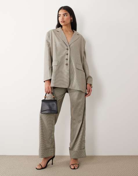 Kaiia Exclusive oversized tailored mansy blazer and wide leg cuffed pants set in heritage check - view 1