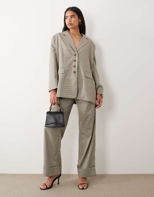 Kaiia exclusive oversized tailored mansy blazer and wide leg cuffed pants set in heritage check