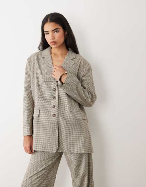 Kaiia exclusive oversized tailored mansy blazer in heritage check - part of a set