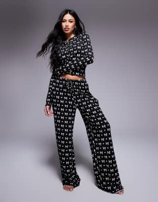 exclusive pajama bottoms in black 
white bow print - part of a set-Multi