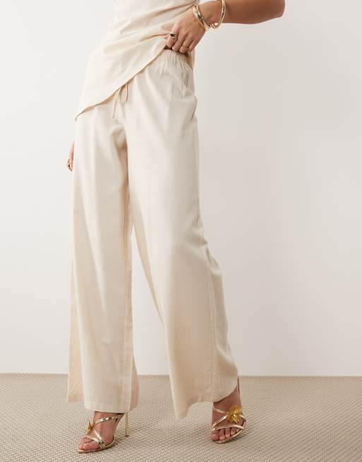 Kaiia Exclusive - Pantalones color crema de pernera ancha de mezcla de lino (parte de un conjunto), 4 de 5