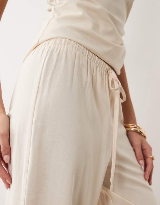 Kaiia Exclusive - Pantalones color crema de pernera ancha de mezcla de lino (parte de un conjunto), 5 de 5