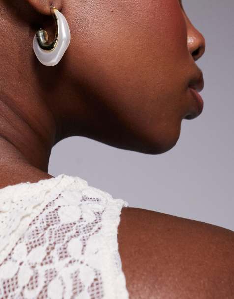 Kaiia exclusive pearl detail hoop earrings in gold - view 1