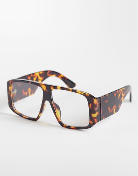 Kaiia - Exclusive - Pilotenbril met doorzichtige glazen en dik montuur in bruin tortoise - view 1