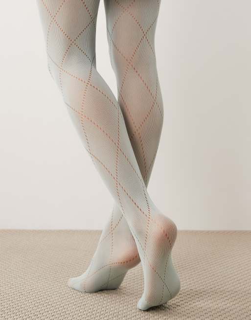Kaiia exclusive plaid pattern tights in light blue, 3 of 3