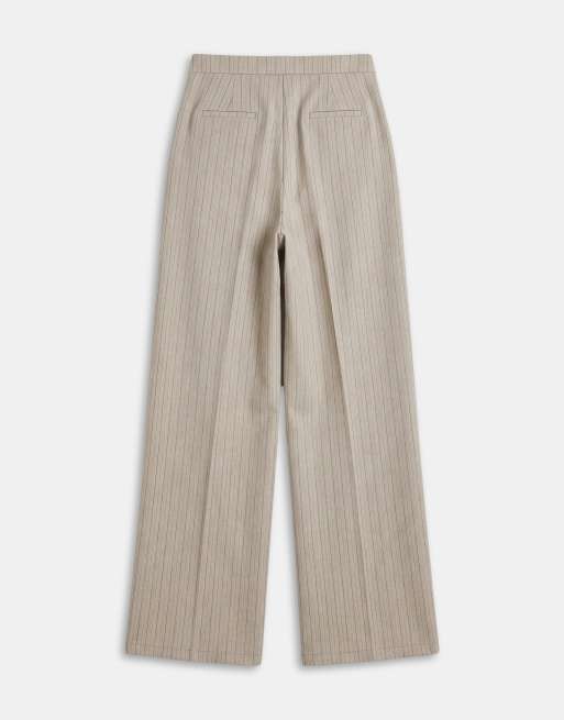 Kaiia exclusive pleated front straight leg tailored pants in light brown stripes - part of a set, 7 of 9