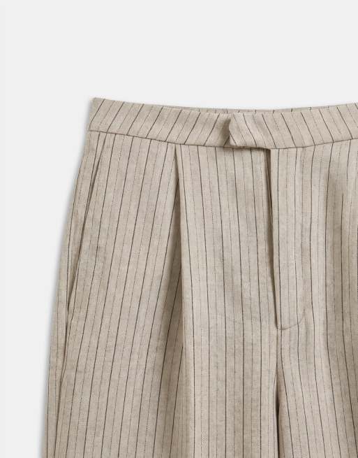 Kaiia exclusive pleated front straight leg tailored pants in light brown stripes - part of a set, 8 of 9
