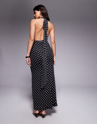Kaiia Exclusive Plunge Halterneck Sheer Panel Maxi Dress In Multi