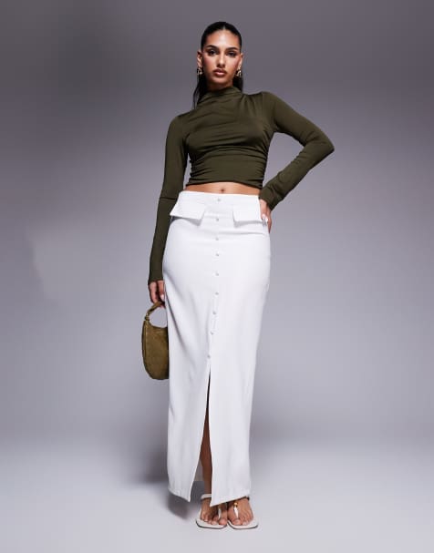 Kaiia exclusive pocket detail front split maxi skirt in white - view 1