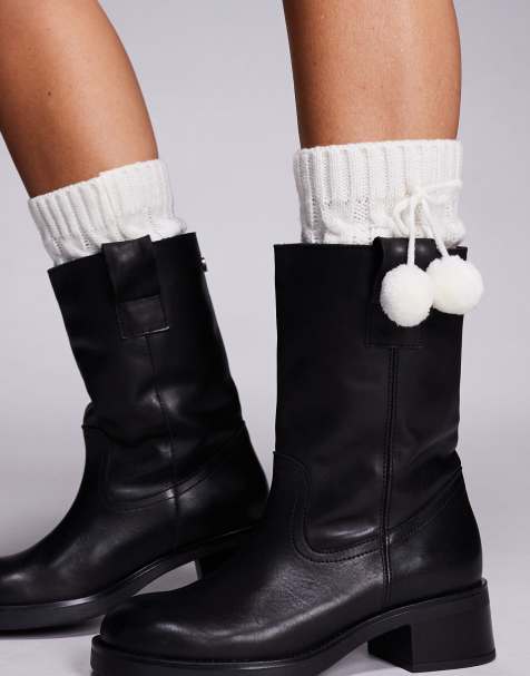 Kaiia Exclusive pom-pom detail leg warmers in cream - view 1