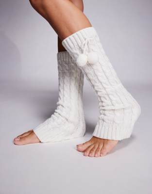 Kaiia Exclusive Pom-pom Detail Leg Warmers In White